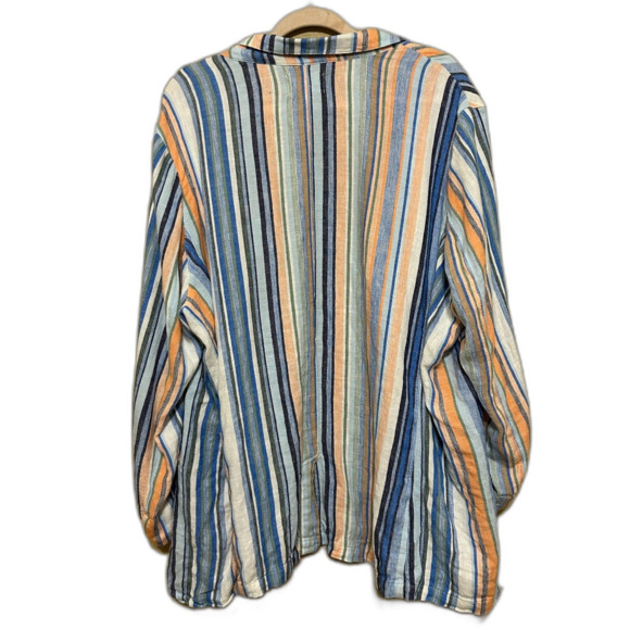 Caslon Linen Blend Blazer Jacket Womens 3X Open Front Colorful Striped Beachy - Picture 3 of 6